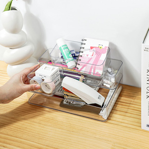 Organisateur de bureau en acrylique transparent, boîte de rangement compartimentée empilable pour papeterie et cosmétiques - Product Image 2