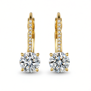 Pendientes de diamantes de oro real de 18 quilates, oro macizo, corte brillante redondo, color G, diamantes naturales, joyería clásica de boda para mujer - Product Image 1