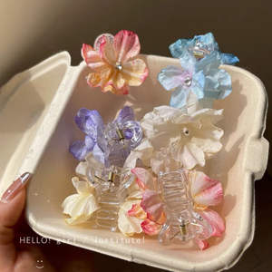 Pince à cheveux petite fleur séchée printemps-été pour femme, pince à cheveux colorée en tissu et plastique, accessoire capillaire pour les fêtes et le quotidien - Product Image 2