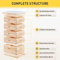 Nouvel ensemble de ruches Langstroth à 5 couches en bois de sapin chinois, enduit de cire d'abeille, avec cadres et fondations pour l'apiculture, garantie 1 an