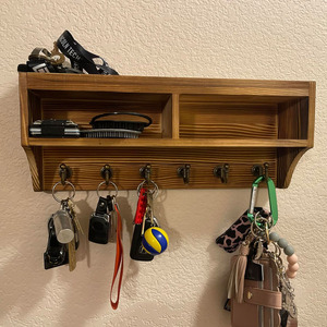 Portachiavi <span class=keywords><strong>da</strong></span> Parete in Legno Rustico con Organizzatore per <span class=keywords><strong>Posta</strong></span>, 6 Ganci, Mensola e Scatola Portaoggetti per Ingresso, Appartamento, <span class=keywords><strong>Casa</strong></span> e Ufficio - Product Image 3