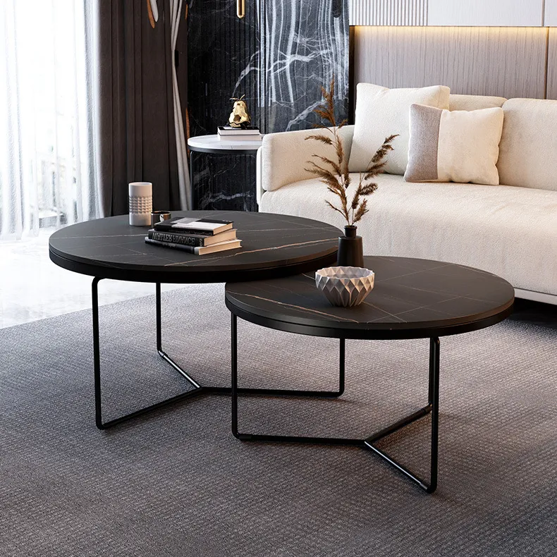 Mesa de café em ferro forjado nórdico, mesa de café mármore para sala de estar