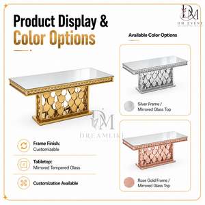 Mesa de Comedor Premium de Acero Inoxidable Dorado con Cubierta Blanca y Base Decorativa en Escalón, Proveedor Mayorista para Banquetes de Boda - Product Image 2