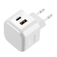 Cargador Rápido Universal con Doble Puerto USB Tipo-C PD y Enchufe UK/EU para Teléfonos Inteligentes Android, Tabletas, Relojes Inteligentes y Cámaras