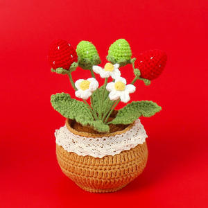 Crochet hecho a mano Rosa lirio fresa girasol tulipán flor plantas en maceta para decoración del hogar Día de San Valentín para siempre regalos de flores - Product Image 4