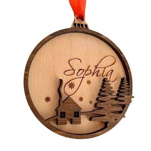 Artesanías de Navidad Decoración Madera clásica Árbol de Navidad Elk Colgante de doble capa Nombre personalizado Una pieza personalizado - Product Image 6