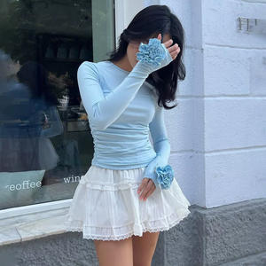 Kaus wanita, atasan kasual lengan panjang motif bunga 3D - Product Image 6