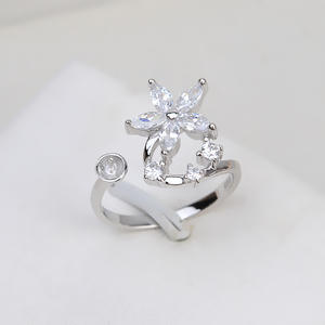 Bague ouverte en argent S925 Wenchi pour femmes, taille réglable, incrustation de perles, accessoires de bricolage, tendance, forme de diamant semi-finie - Product Image 2