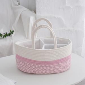Cesta de almacenamiento de cuerda de algodón plegable de gran capacidad, organizador plegable para pañales de bebé con divisor - Product Image 3