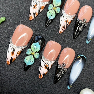 Ongles 3D de luxe faits main, design personnalisé, vernis <span class=keywords><strong>gel</strong></span>, stiletto, acrylique, ongles à presser, manucure glamour en <span class=keywords><strong>gel</strong></span> UV sculpté - Product Image 1