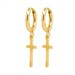 18K Gold Plated Ear Cartilage Hinged Ring Ear Helix Earrings Hoops with Cross Piercing Jewelry