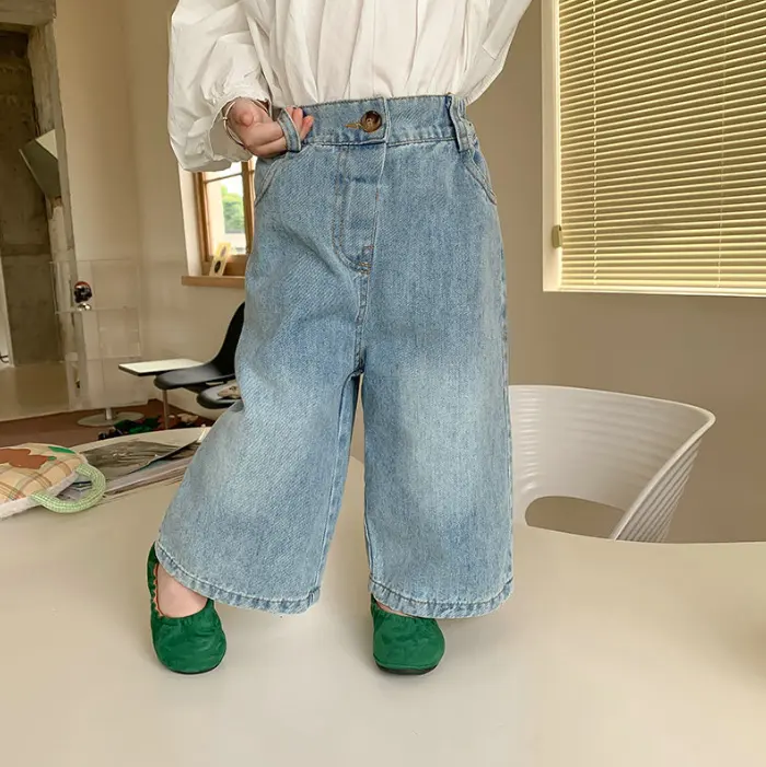 24 printemps et automne nouveau style filles pantalons baggy jambe large jeans pantalons longs