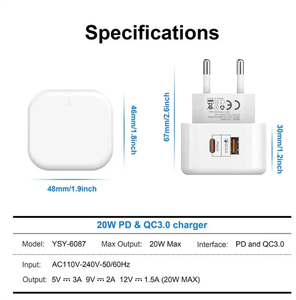 Nhà Máy EU chúng tôi anh PD 20W USB-C 3 pin tường cắm QC3.0 USB Loại C sạc Ổ cắm USB C Power <span class=keywords><strong>Adapter</strong></span> cho iPhone 15 16 cho Samsung - Product Image 6