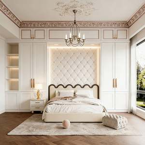 Armoire pour enfants de style français Balom, en bois, avec finition blanche, portes à persiennes et en verre, design de chambre à coucher - Product Image 4