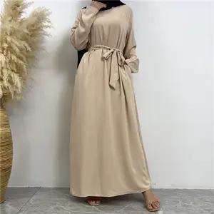 Hot selling Muslim dress in Dubai, Middle East, clean color with lace up pockets