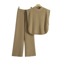 Ensemble haut et bas en tricot ample et simple pour femmes, style élégant pour la saison d'automne