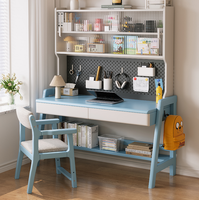 Bureau d'étude en bois massif avec étagère, panneau perforé et hauteur réglable pour enfants et bureau à domicile (vente en gros)