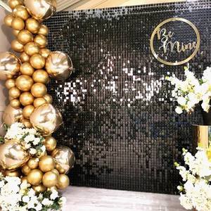 Toile <span class=keywords><strong>de</strong></span> fond <span class=keywords><strong>de</strong></span> décoration <span class=keywords><strong>de</strong></span> mariage en vente à bas prix Panneaux muraux scintillants noirs à sequins dorés Panneaux muraux scintillants en toile <span class=keywords><strong>de</strong></span> fond - Product Image 3