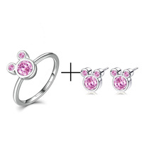 Ensemble de bijoux pour femmes, collier, boucles d'oreilles et bague Mickey, cristaux CZ de qualité supérieure AAA+, taille réglable