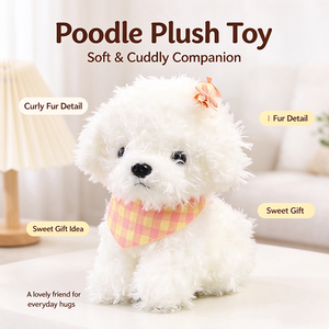 Peluche Kawaii di Poodle Marrone Riccio - Morbido Giocattolo a Forma di Cane in Sherpa con Fiocco e Sciarpa a Quadri per Decorazione e Regalo - Product Image 3