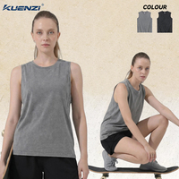 Kuenzi - Camiseta sin mangas para mujer, 100% algodón, 230GSM, de alto gramaje, lisa, con logotipo personalizado, estilo vintage lavado y desgastado, para streetwear, venta al por mayor