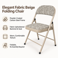 Chaise pliante rembourrée en tissu beige avec structure en acier carbone thermolaqué pour salle à manger, café, salon, balcon, intérieur, sièges pour invités