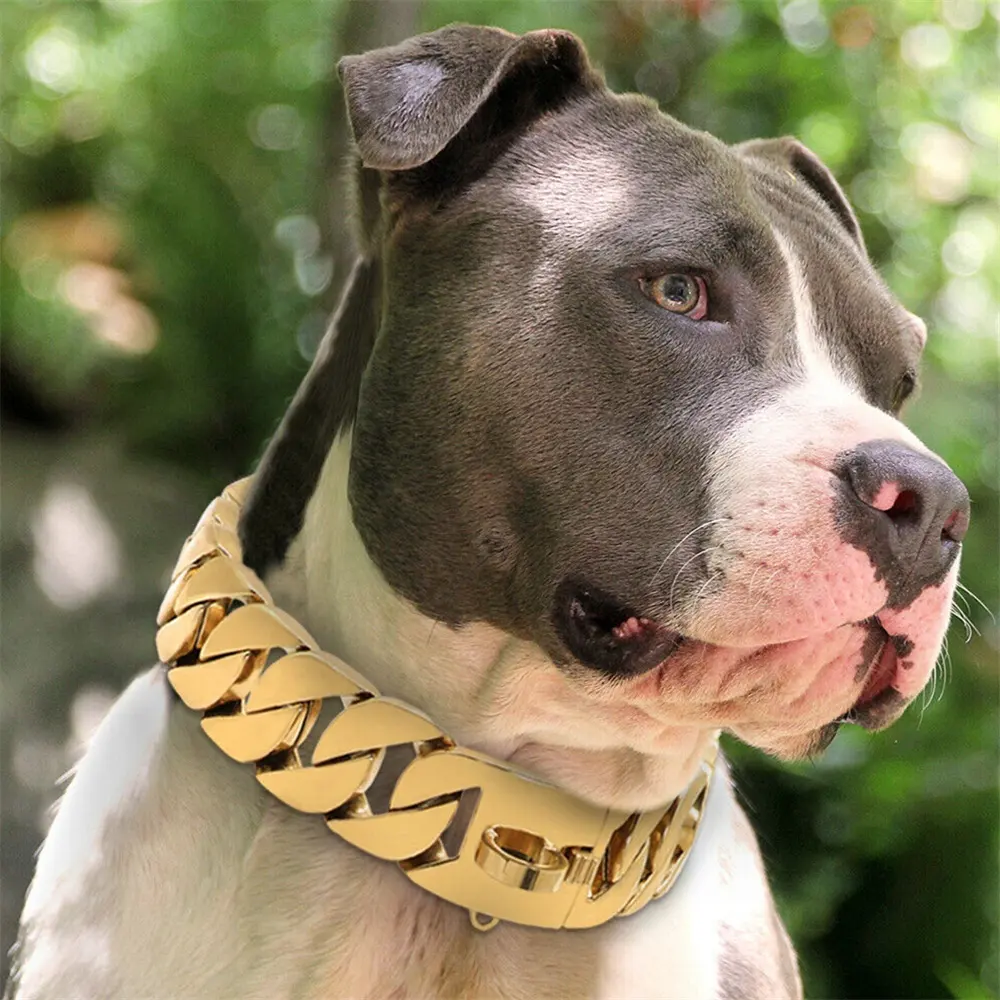 Cubaanse Ketting Huisdier Kraag Producten Grote Hond Training Kraag Zware Huisdier Product Vergulde Metalen Roestvrij Staal Hond Keten