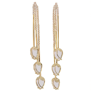 Orecchini pendenti E1509 in oro da donna, alla moda, con cristalli e strass incastonati, gioielli alla moda per feste, orecchini in lega - Product Image 1