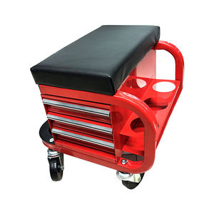 Coffre à outils d'atelier de garage portable avec plateaux latéraux et porte-gobelet, siège à roulettes pour mécaniciens à 3 tiroirs - Product Image 1