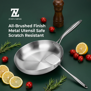 Sartén de Acero Inoxidable Zhenneng, Triple Capa de Acero de 2.3mm, Sin Recubrimiento, Libre de PFOS, Espátula Metálica Segura, Ahorra un 80% de Espacio en la Cocina - Product Image 1
