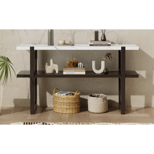 DB TREXM <b>Console</b> <b>Table</b> Retro Elegant with <b>Marble</b>-Effect <b>Top</b> Versatile Storage Solutions for Entryway and Villa Living Room - Product Image 2