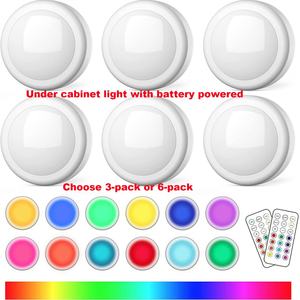 Éclairage LED coloré en forme de disque, 6 pièces, éclairage sans fil à intensité variable sous l'armoire, éclairage sous le comptoir avec télécommande pour la cuisine - Product Image 2