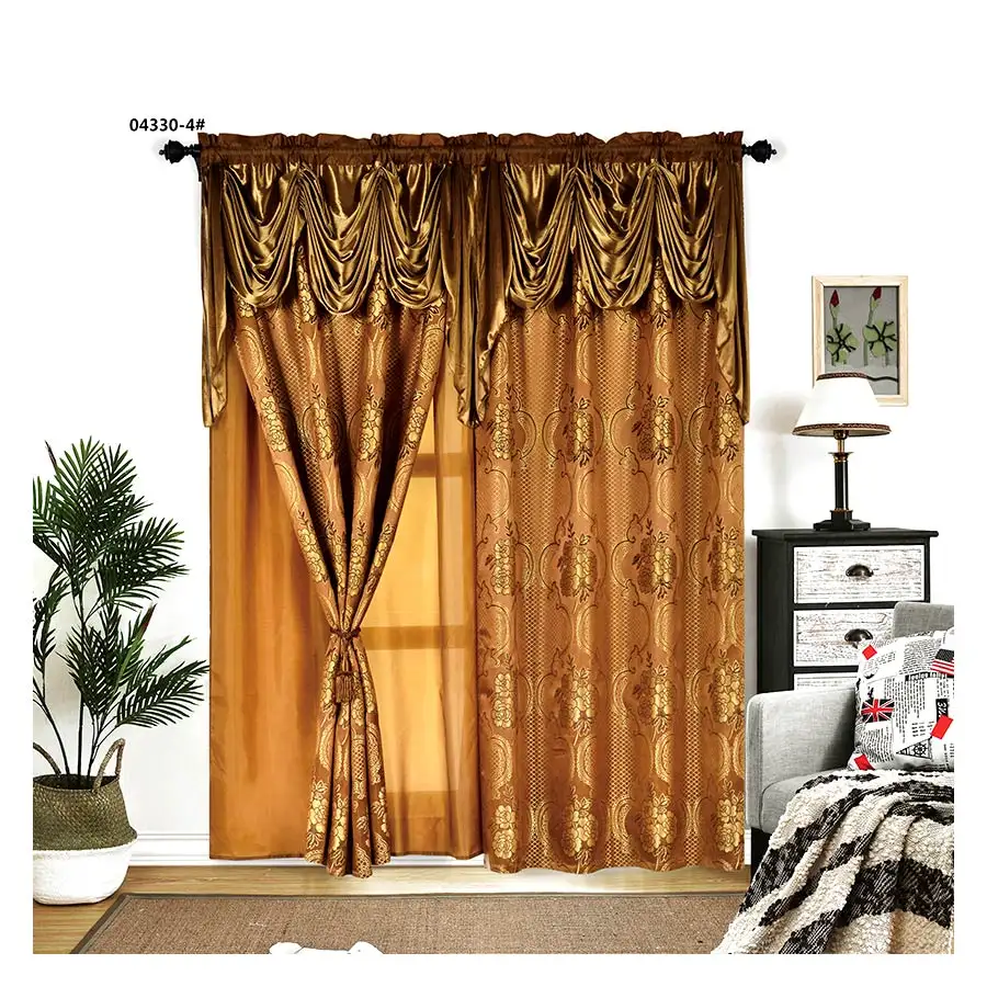 Hot Sale Drapes Sun Shade Luxury Gold Yellow Color Jacquard Curtains And Valance For Living Room of Hotel