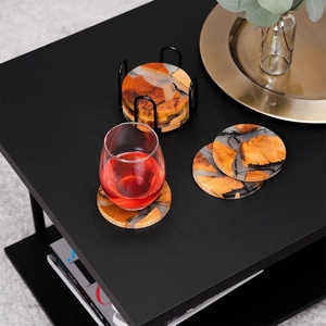 Posavasos de lujo para cerveza, té, café, soporte de exhibición, posavasos de madera de acacia de lujo para bebidas, posavasos de resina epoxi con soporte - Product Image 4