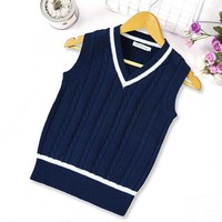 2025 nouveau Style britannique Preppy - Style col en V pull en tricot câblé gilet uniformes scolaires pour adolescents