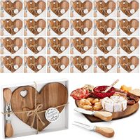 Planche à fromage en bois en forme de cœur avec mini-couteau et fourchette pour les faveurs de mariage, fête de mariage, fête prénuptiale, ensemble cadeau en bois d'acacia