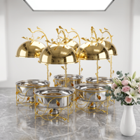 QY 8L Plat de service de luxe en acier inoxydable avec couvercle suspendu et décorations de lianes florales dorées, chauffe-plats pour buffet d'hôtel