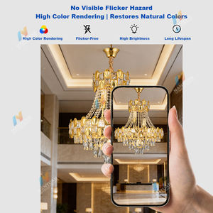 Lámpara de Araña de Cristal Dorada de Lujo, LED de 3 Colores Regulables, Iluminación Moderna Colgante, Suministro de Fábrica para Proyectos Hoteleros - Product Image 2