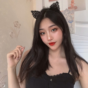 Lace Cat Ear Headband Black Red Mesh Bunny Ears Hair Accessory For Women Girls Party Costume Makeup Use - Product Image 2
