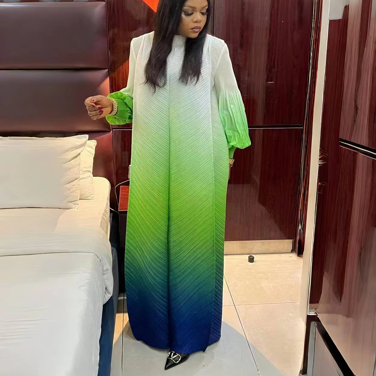 2025 Sheen Elegant Plus Size Miyaki Summer Dresses Casual Gradient Loose  Pleated Long Muslim Women Dress for Women