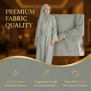 Conjunto de Abaya Musulmana con Hiyab a Juego, Puños Bordados Florales, Multicolor, ODM - Product Image 3