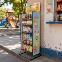 Présentoir pliable à grille légère et réglable pour viande séchée, bonbons et chips, idéal pour les sections de snacks et confiseries