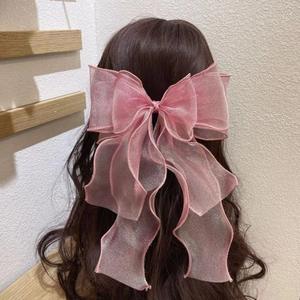 Pince à cheveux coréenne en tissu maillé avec nœud, douce pince à ruban printanière pour femmes, accessoires capillaires - Product Image 1