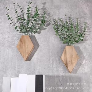 Wooden Wall Mounted Artificial Flower Shelf Diamond Shape Geometric Home <b>Decoration</b> Storage Organizer Bedroom Living Room - Product Image 1