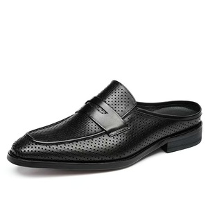 Sandales décontractées pour hommes, nouveau style, en cuir de vachette véritable, à bout ouvert, surface souple, respirantes, à enfiler - Product Image 1