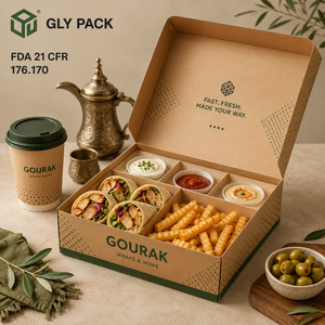 Boîte à <span class=keywords><strong>emporter</strong></span> personnalisée pour wraps shawarma avec compartiments pour frites, houmous et sauce, emballage alimentaire de qualité alimentaire - Product Image 1