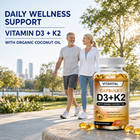 Gélules de Vitamine D3 K2 Naturelle, 60 unités, pour le Soutien Osseux et Immunitaire des Adultes, Marque Privée OEM