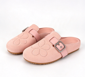 Sandalias Planas de Verano R+ de Ante Sintético con Punta Cerrada para Mujer, con Correa de Hebilla y Grabado Floral, Suela de Corcho, Estilo Mule - Product Image 4