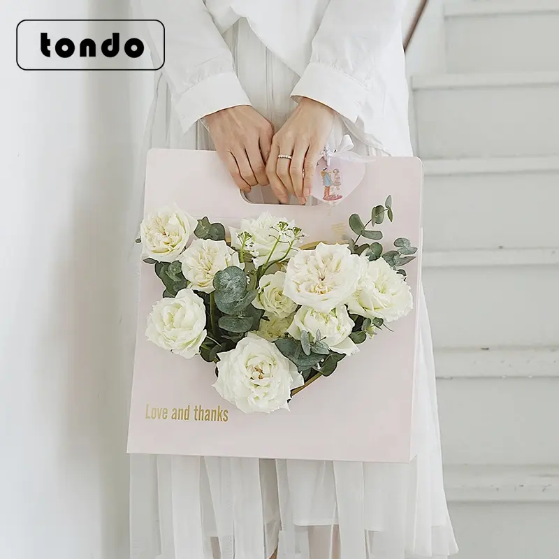 Tondo Flower Waterproof Florist Fresh flower carry bags Basket Portable flower bouquet paper bag
