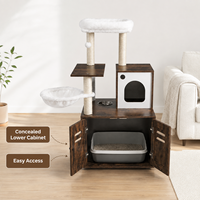 Arbre à chat avec enclos pour litière, meuble en bois, condo, hamac et lit rembourré surélevé, mobilier pour animaux de compagnie personnalisé OEM ODM